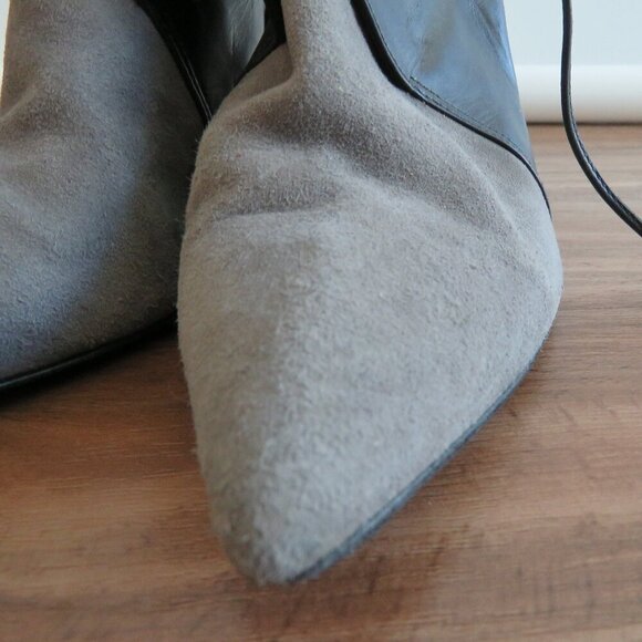 VINTAGE CHRISTIAN DIOR Black Gray Suede Leather Point Toe Wedge Slingback Shoes - Picture 8 of 16